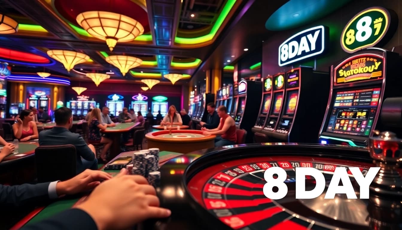 Experience the thrill of gambling at 8DAY with vibrant casino tables and exciting gameplay.
