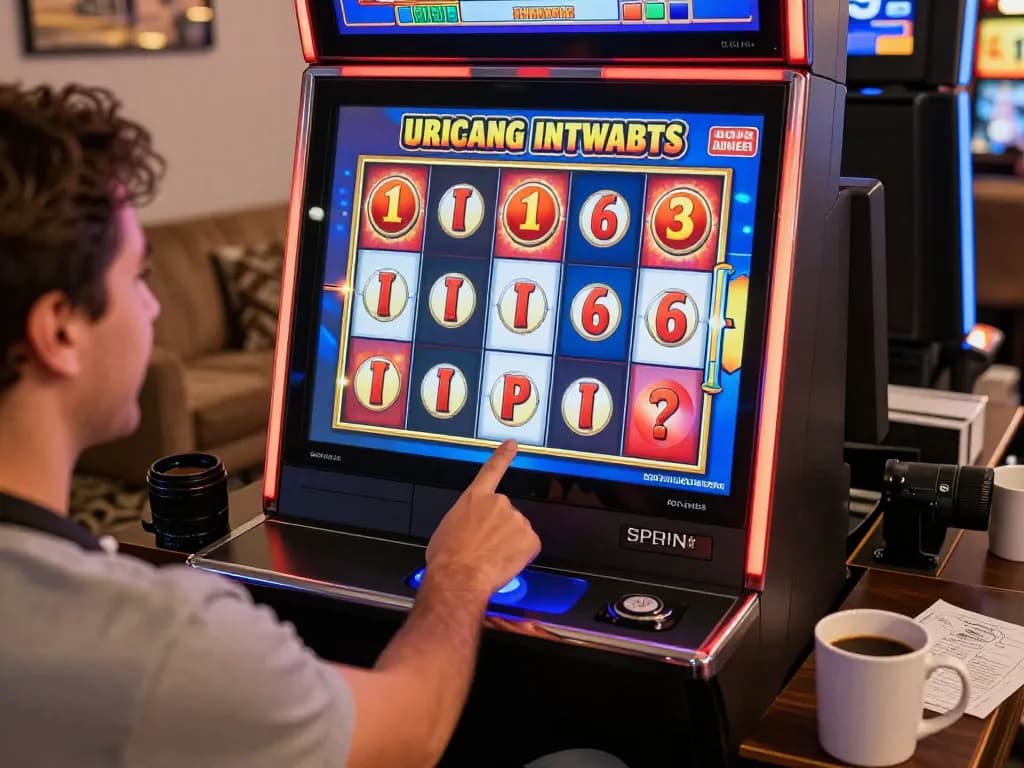 Pemain yang bersemangat menikmati permainan slot online Hargatoto dengan layar cerah dan catatan strategi