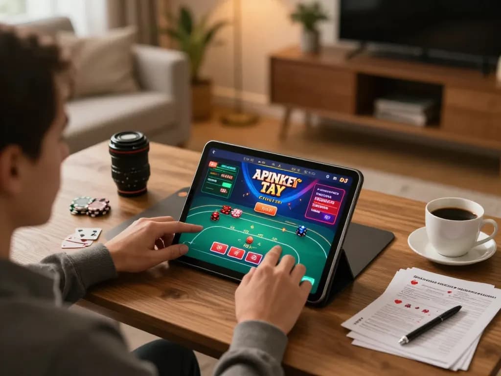 Participate in thrilling online gambling with link vào tr88 displayed on tablet for better odds.