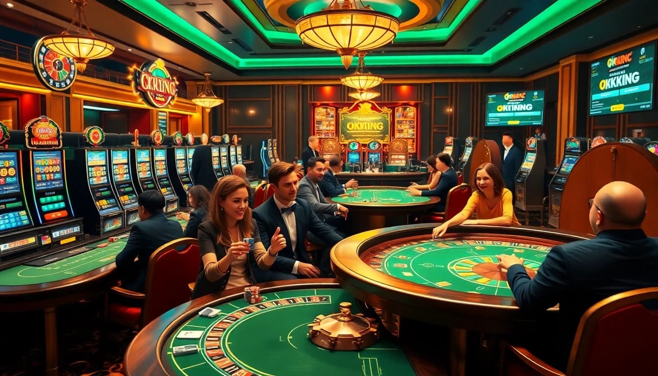 Experience the excitement of gambling with Okking-themed casino visuals and vibrant gaming elements.