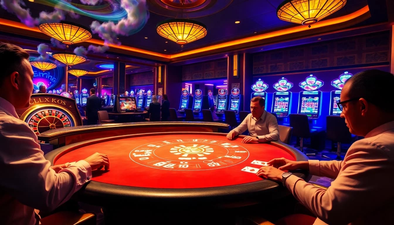 Experience Giải mã giấc mơ strategies at a vibrant casino poker table.