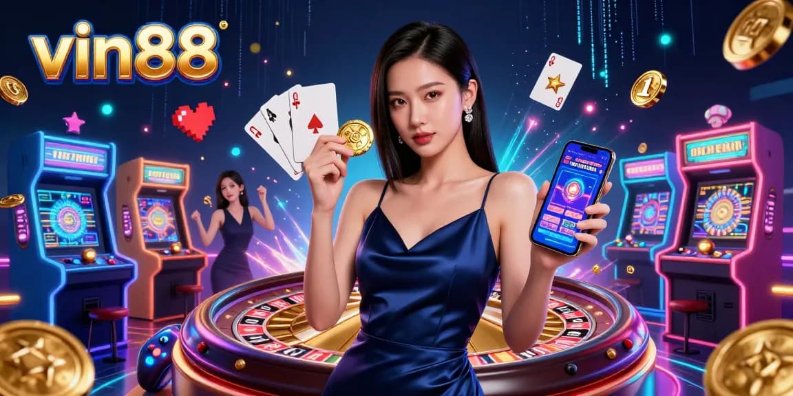 Experience thrilling gameplay with vin88 in this vibrant live casino illustration.