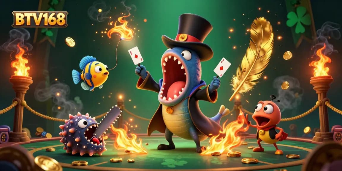 Engage with BTV168's thrilling magic scene featuring a gulper eel performing tricks in a vibrant casino