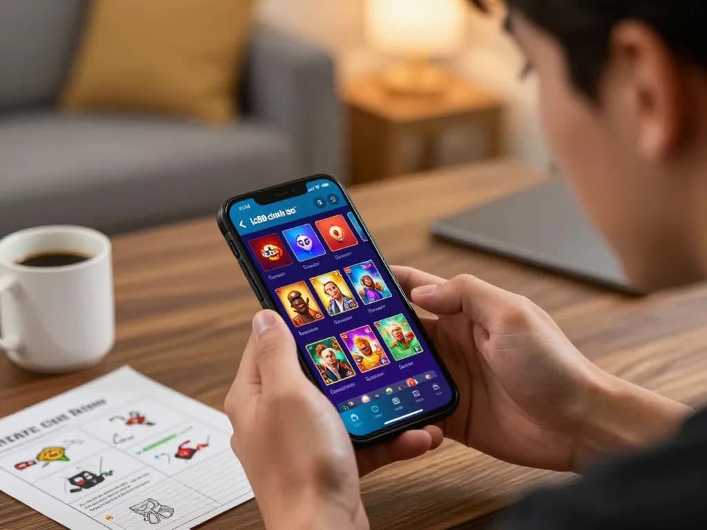 Engaging player using Lc88 chính thức app for strategic online gaming in a cozy home environment.