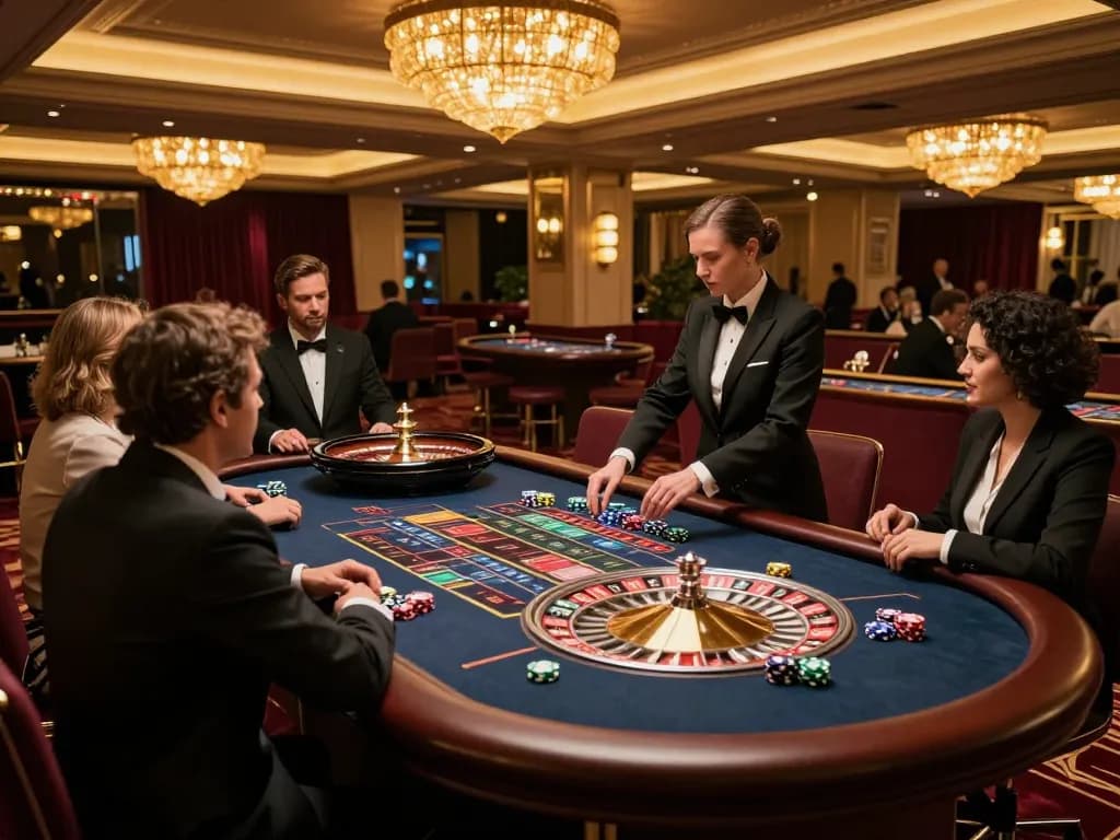 Players engaging in roulette at a vibrant casino with HM88 gaming experience.