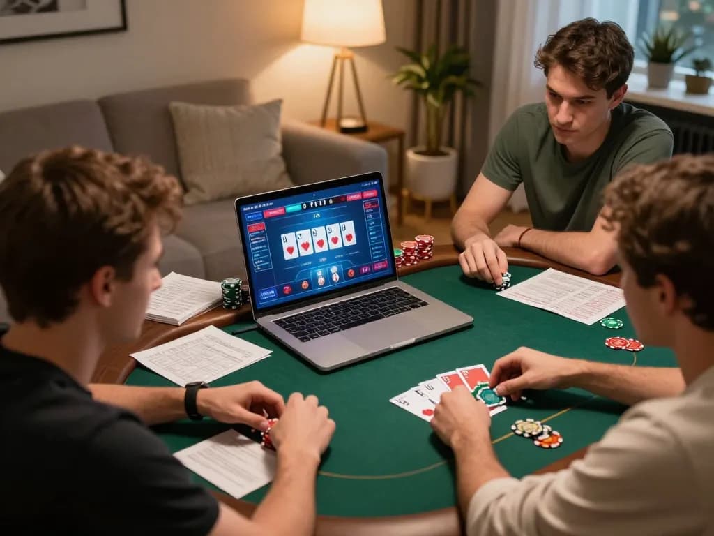 Engaged players focusing on their hands while playing at nhà cái uy tín 88aa during an online poker tournament.