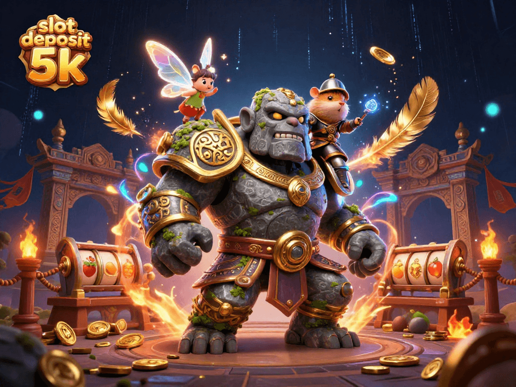 Spin to win big with slot deposit 5k alongside magical characters in a vibrant casino scene.