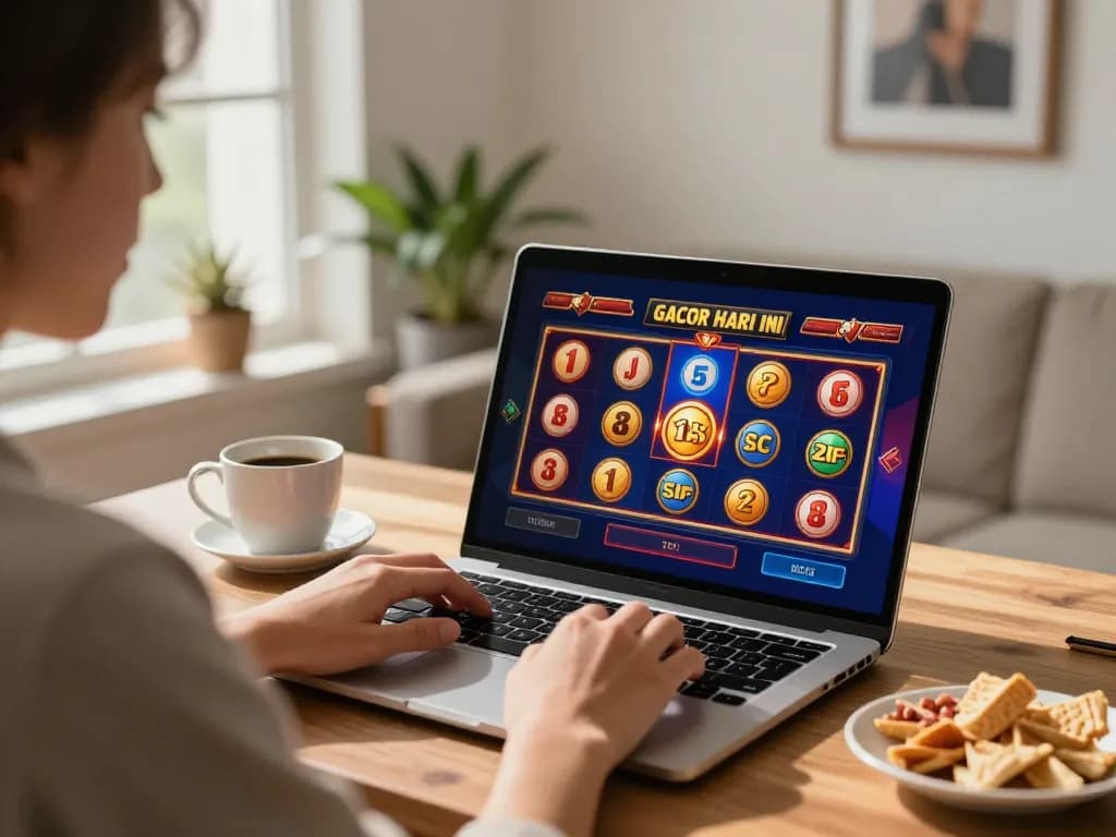 Engaging in strategic gameplay with slot gacor hari ini in a cozy home setup.