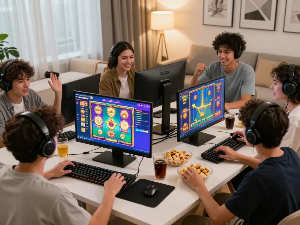 Pemain yang terlibat menikmati permainan slot online laoban188 dari rumah dengan layar yang cerah dan suasana yang nyaman.