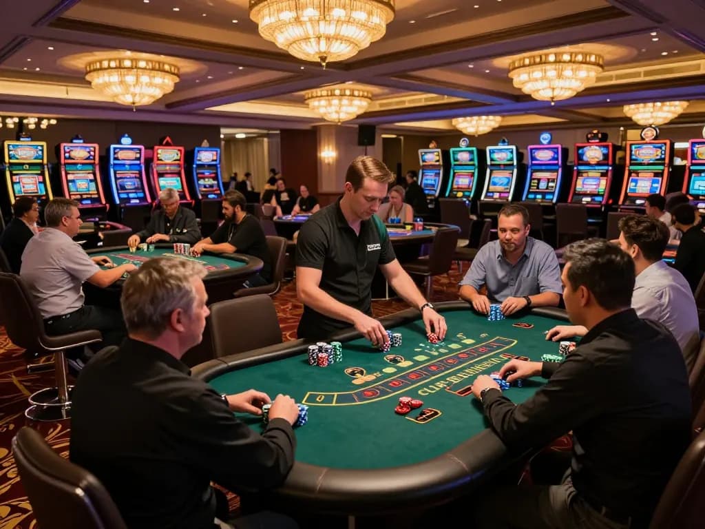 Exciting gameplay at TG88 casino with vibrant lighting and engaged players at gaming tables