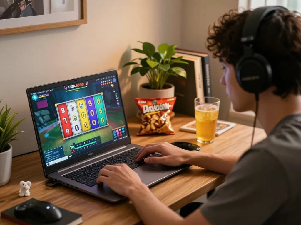 LIGA2000 online slot gaming experience at home with vibrant reels and cozy atmosphere