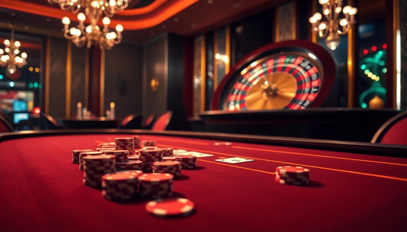 Engaging scene of an elegant poker table at keonhacai.deal with colorful chips and cards.