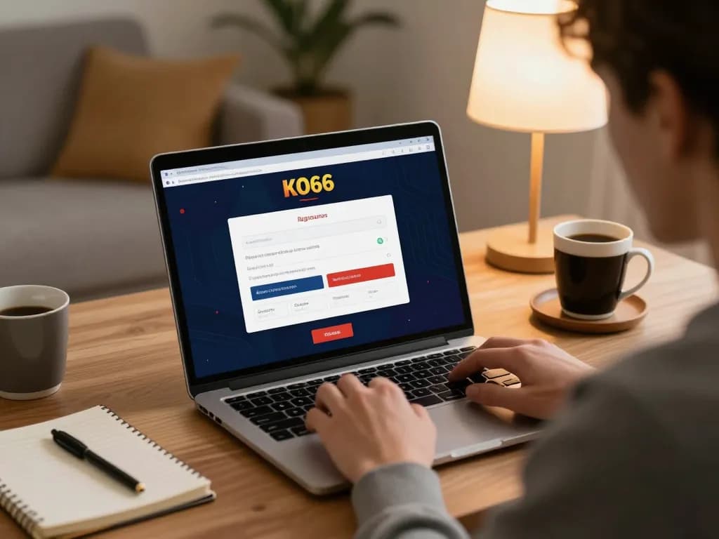 Register for KO66 easily from home with online casino gaming on a laptop interface.