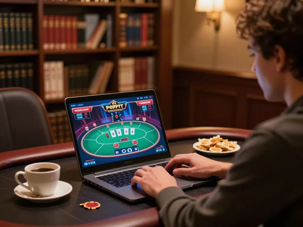 Experience megaplus88 online gaming with engaging poker games in a cozy home setup
