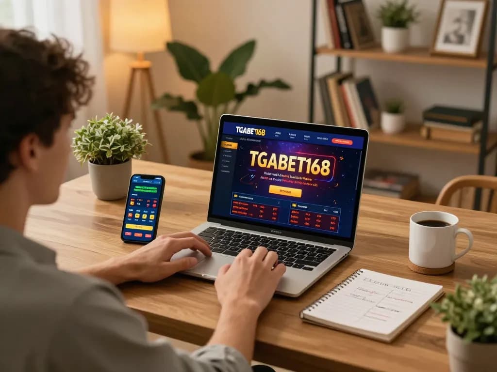 Engaging with TGABET168 casino gameplay on a laptop in a cozy home setup while managing betting strategy.
