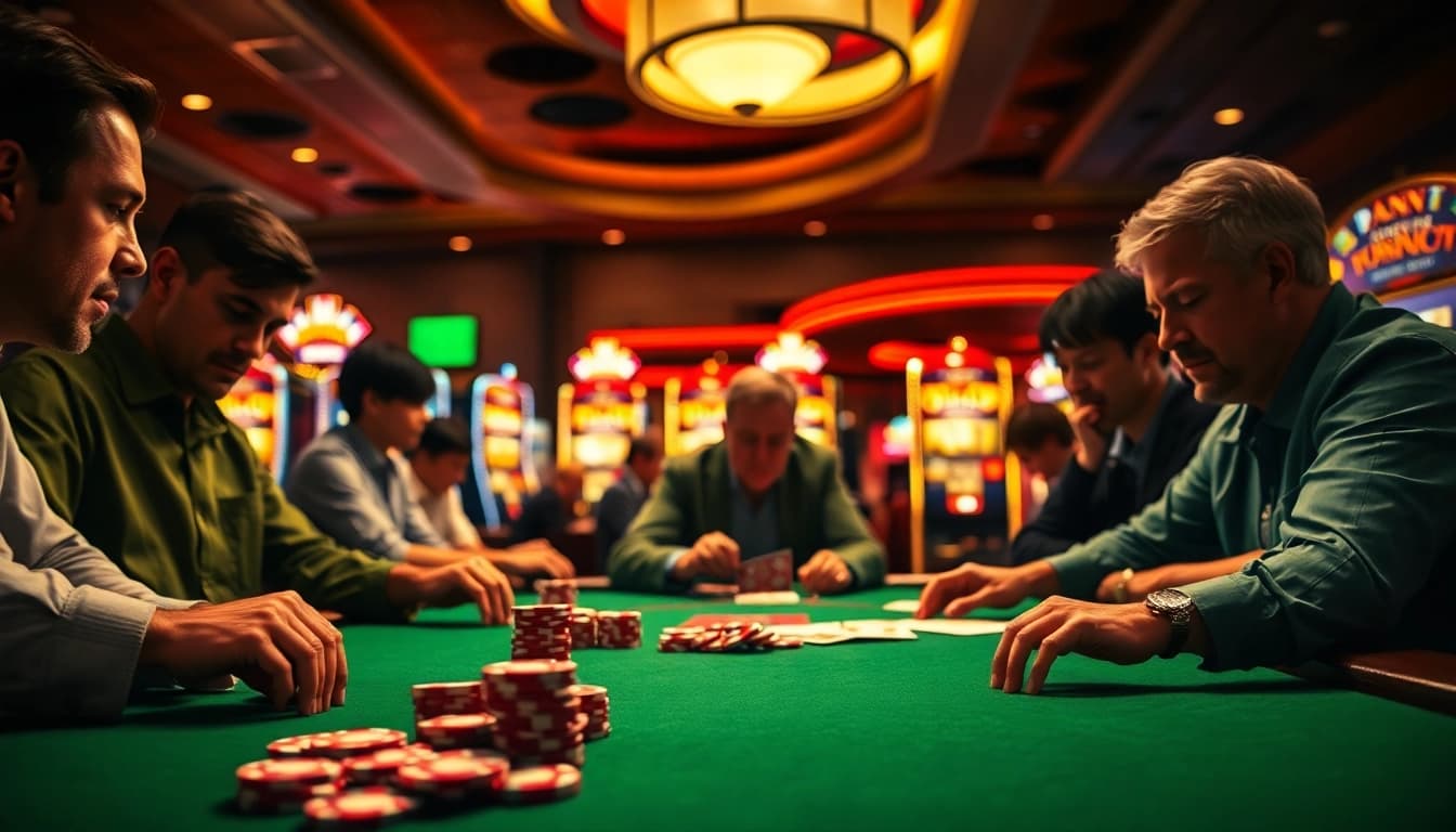 Engaged players at a casino table, highlighting the excitement of Diwa777 in action.