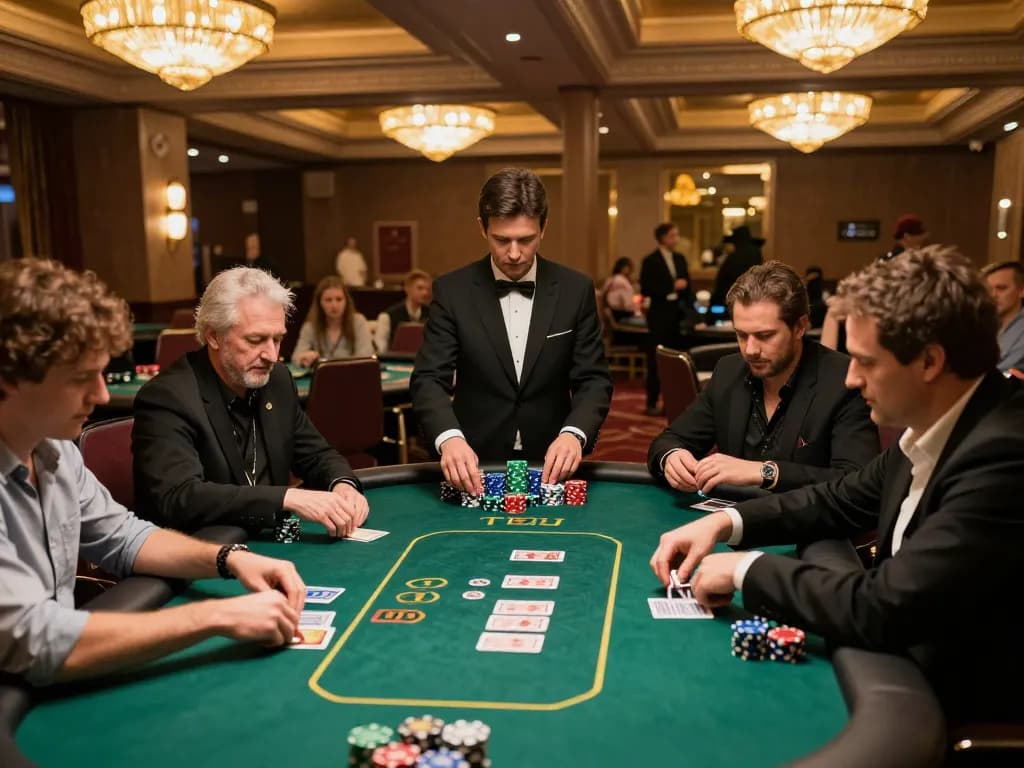 Pemain poker yang terlibat sedang merencanakan langkah berikutnya di turnamen kasino bergengsi di https://revjeffhood.com/me/ dengan warna yang cerah dan aksi yang dinamis.