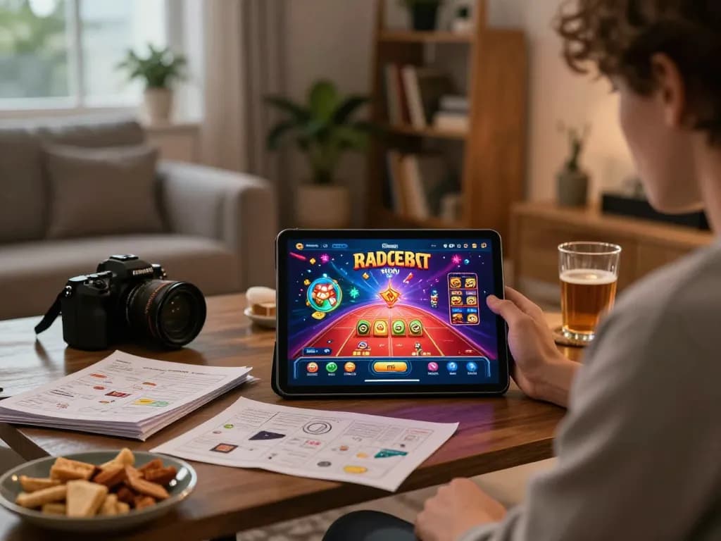 Player enjoys online gaming at https://ko6689.com/ with strategy notes and snacks in a cozy setup.