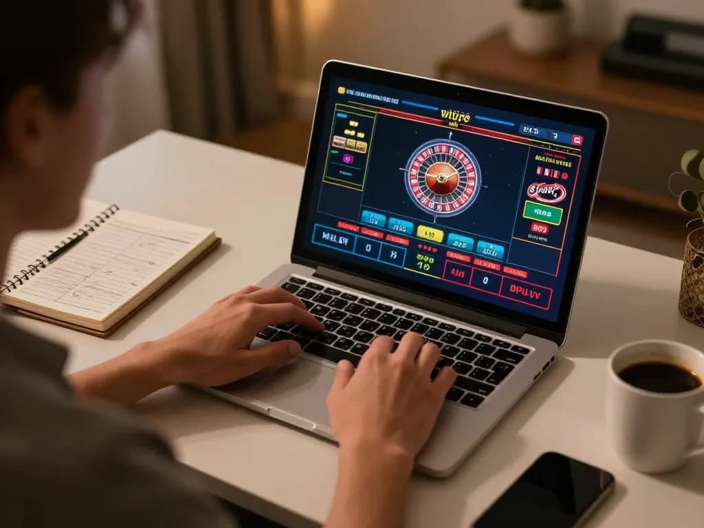 Player enjoying a live dealer roulette game on mm88 with strategic notes on their desk.