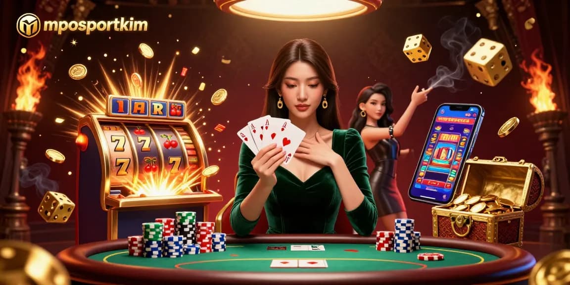 Experience thrilling gameplay with mposportkim at a luxury poker table featuring vibrant casino elements.