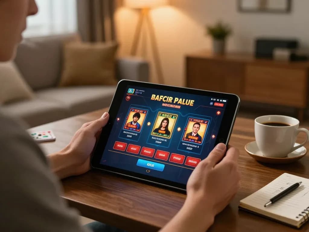 Engaging online gambling experience at nhà cái goal123 with a player using a tablet in a cozy home setting.
