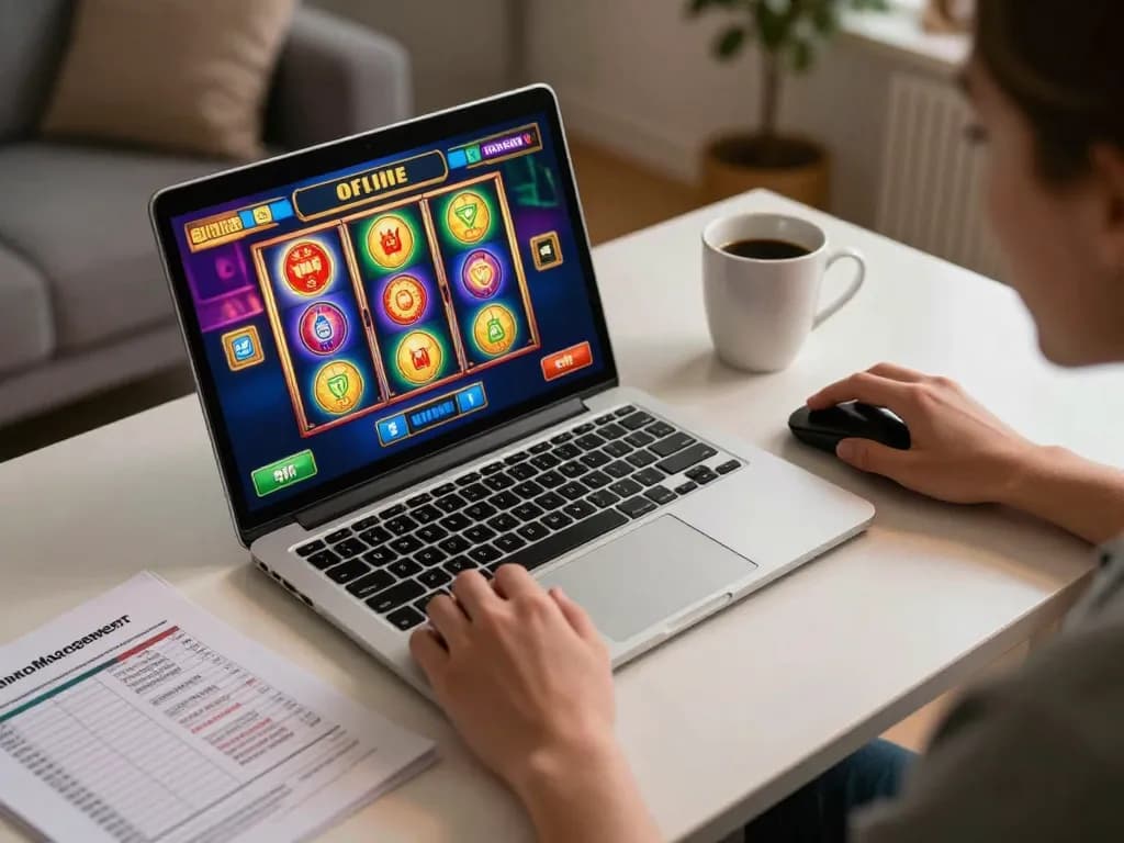Player engaging in aman788 online slot game, showcasing strategy and gaming excitement at home.