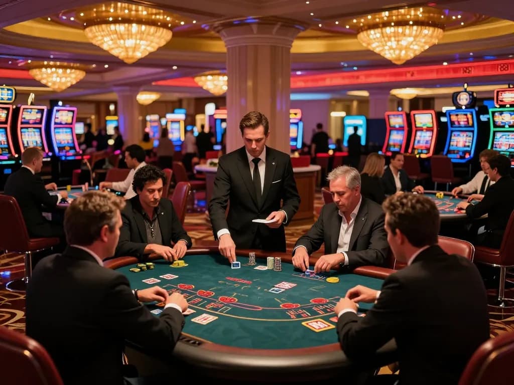 Experience the vibrant gaming action at https://www.bdtk66.one/ with players engrossed at blackjack tables.