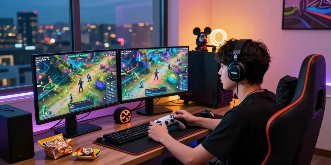 Player engaged in exciting gameplay on OSAKA88 platform with dual monitors and vibrant atmosphere