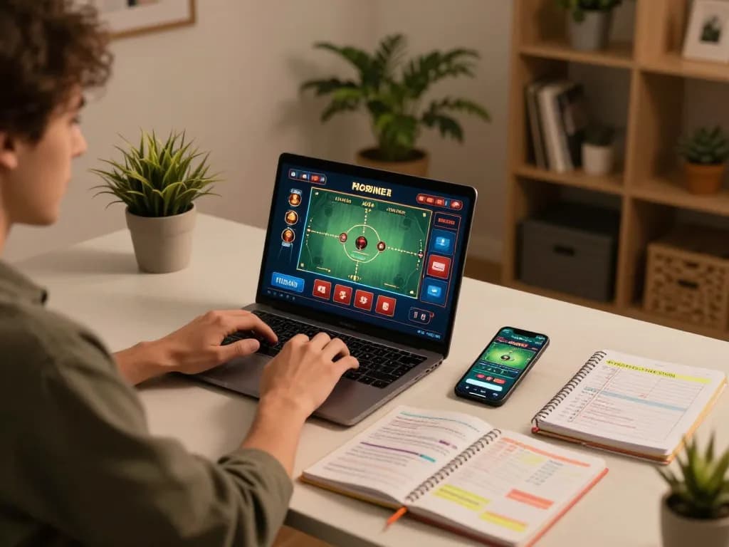 Engaging in gameplay at Canada online casinos with laptop showing live betting options and strategic notes