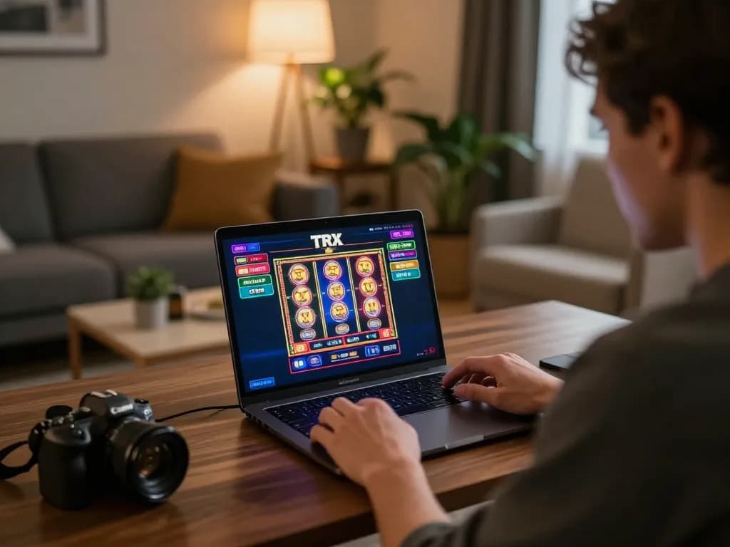 Play with TRX in an inviting online gaming session on laptop, showcasing immersive casino graphics.