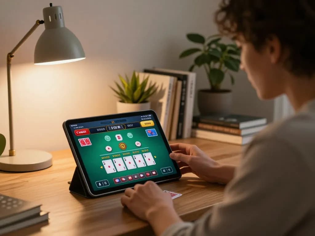 Player engaging with a 789 live dealer blackjack game online in a cozy home environment.