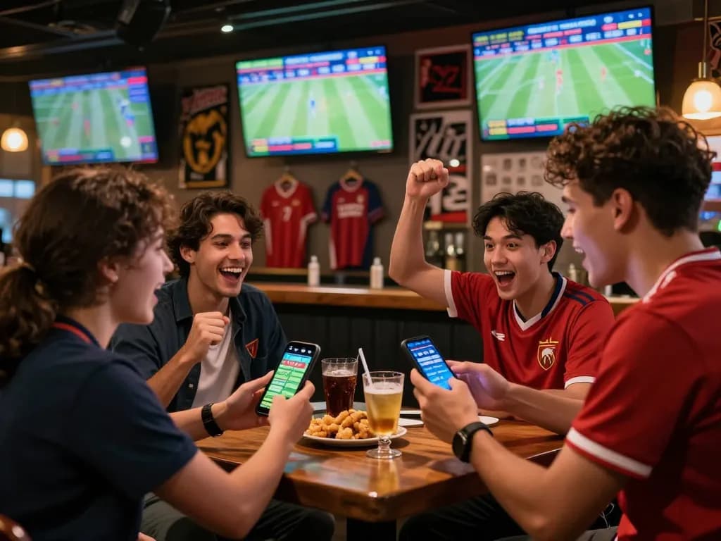 Tỷ lệ kèo nhà cái hôm nay displayed on a smartphone during an exciting sports betting atmosphere.