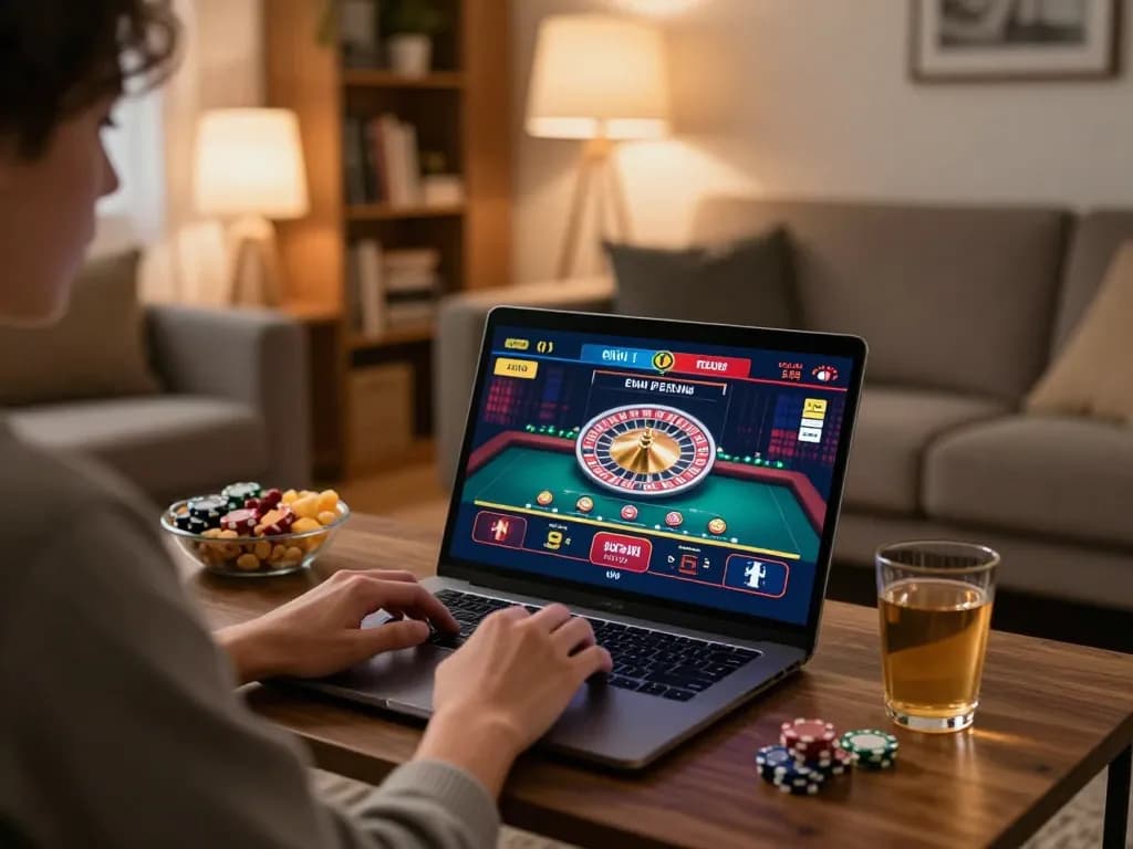 Experience live casino excitement with a player engaged in an online game, showcasing a vibrant interface.