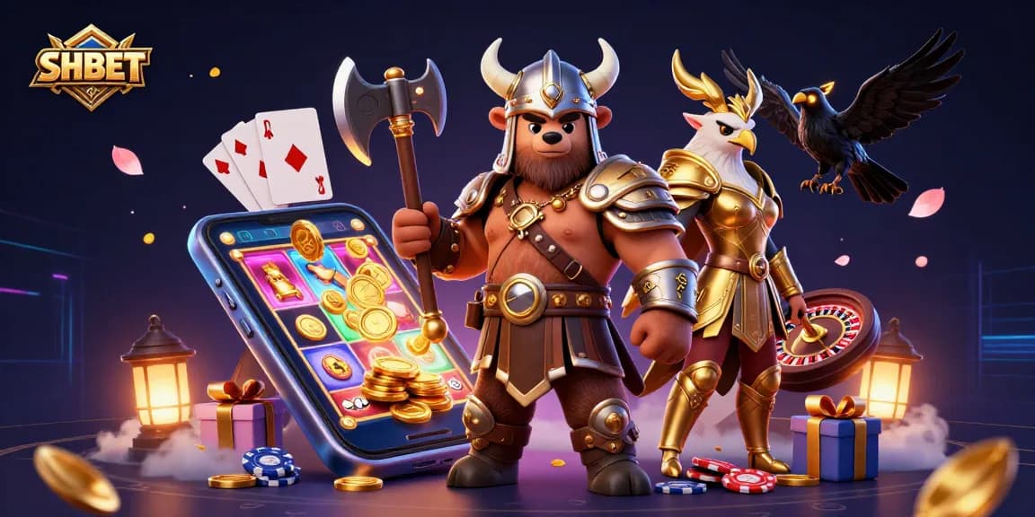 Spin and win at SHBET with a dynamic scene of a Viking bear, Valkyrie eagle, and exciting game elements.