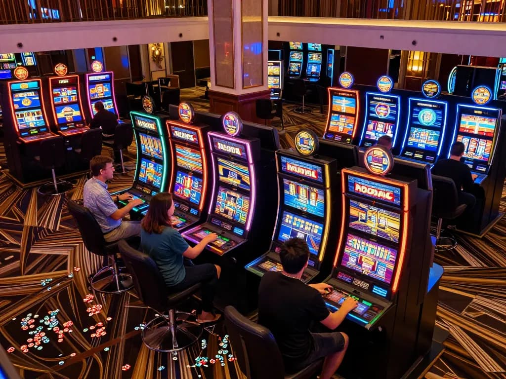 Rasakan permainan slot yang menarik di kasino aman788 dengan pemain yang terlibat dan mesin yang berwarna-warni