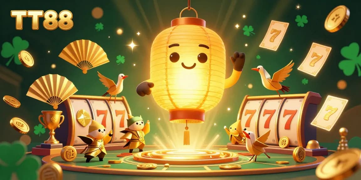 Experience exciting online betting at TT88, featuring golden casino elements and dynamic slot game visuals.