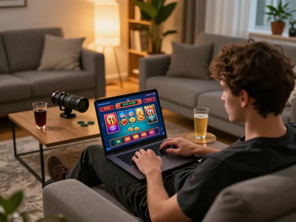 Engaging in online gaming with Liên minh okwin, showcasing a cozy yet exciting atmosphere.