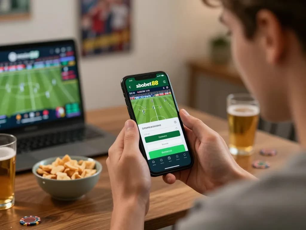 Sbo88 login on a smartphone while betting on live sports during a casual home gaming session