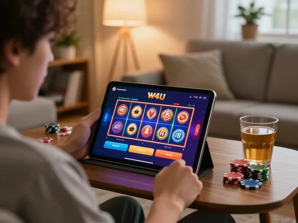 Engaging gameplay on the W4U app with vibrant slot machine icons and cozy atmosphere