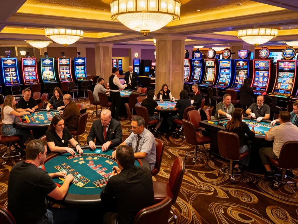 Exciting gameplay at upscale casino showing ทางเข้า m109 strategic betting and lively players.