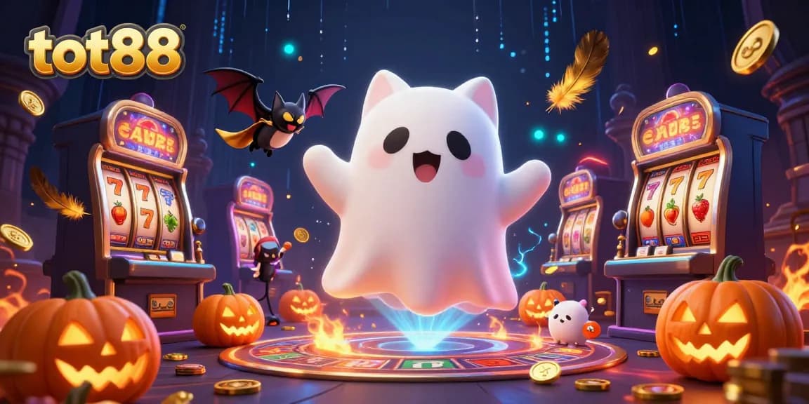 Engage with thrilling slots at tot88, where a ghost cat and vampire bat float through a haunted casino.