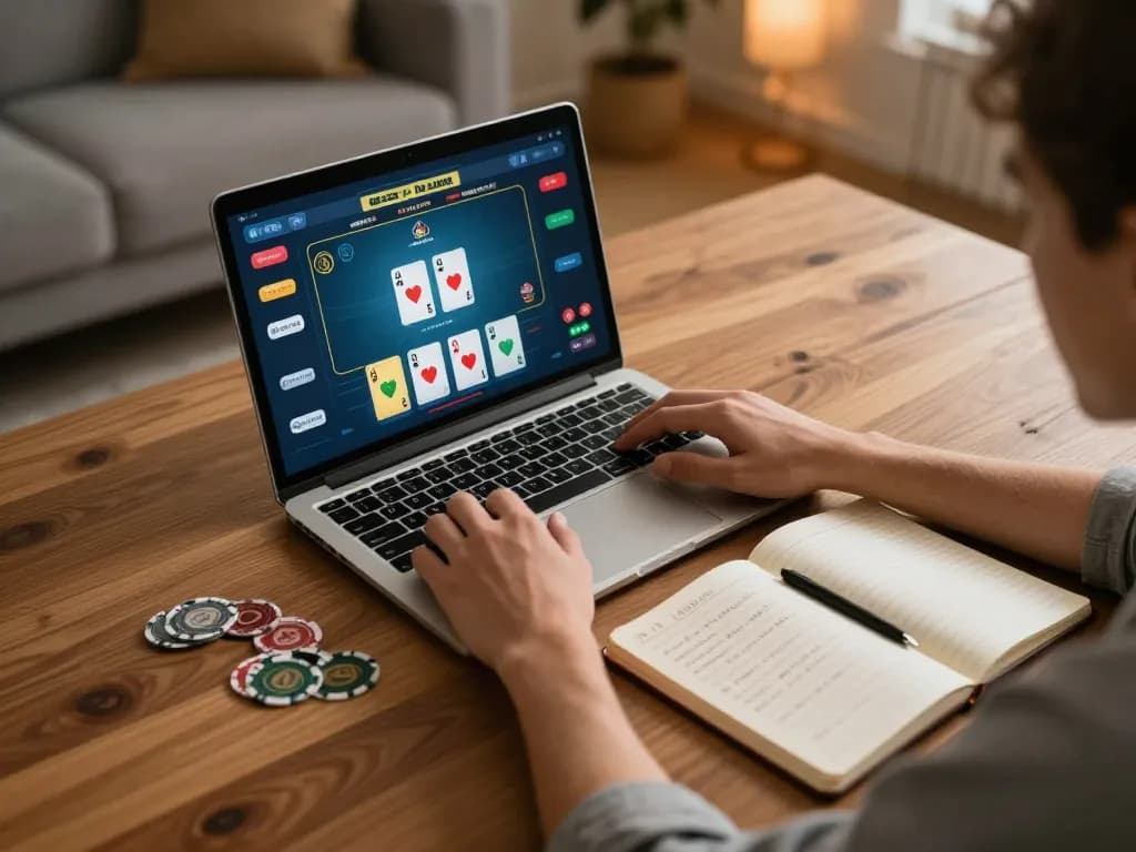 X88 online poker game in a cozy living room, player engaged with cards and strategies.