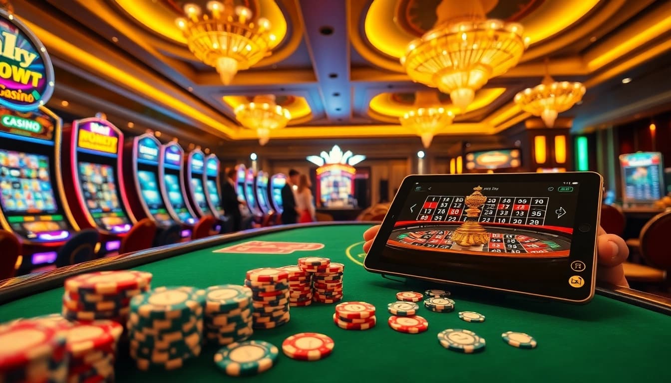 Engaging casino scene with players and casino elements representing jun88site.com. Experience thrilling gaming actions and luxury.
