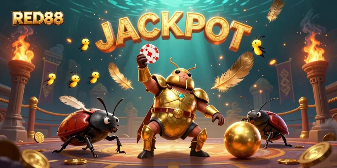 Engage with RED88's vibrant 3D casino-themed illustration featuring an epic win celebration.