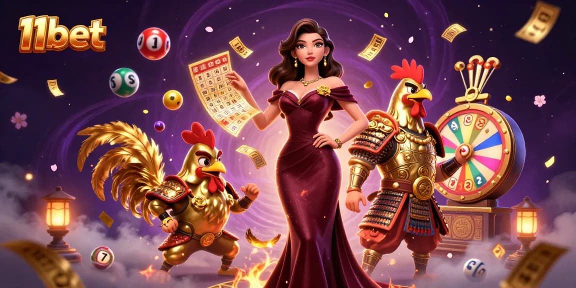 Experience the thrill of 11bet with a glamorous scene featuring vibrant gaming elements and dynamic characters.