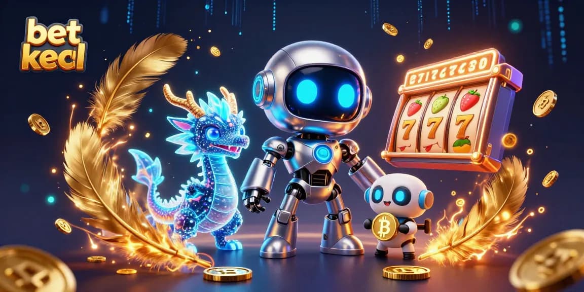 Experience bet kecil thrills with dynamic slots, showcasing vibrant characters in a futuristic casino.