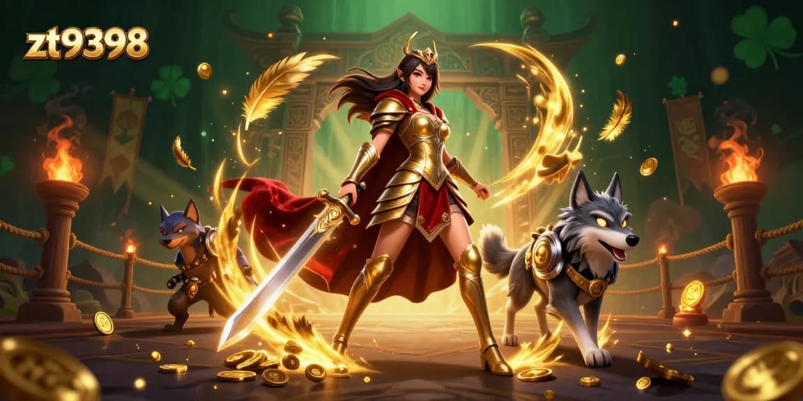 Join the adventure with zt9398 as the warrior queen battles in a vibrant casino arena.