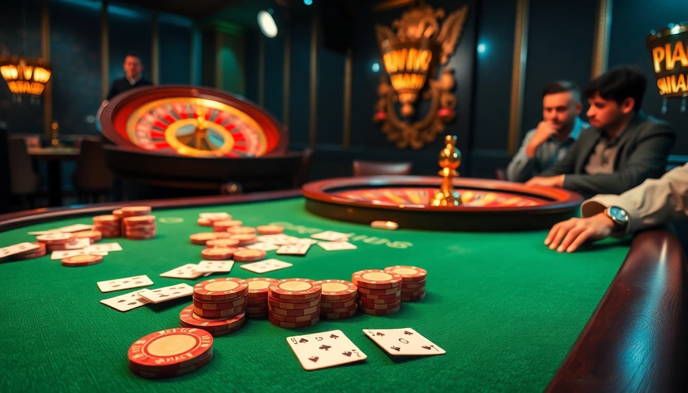 Experience thrilling gaming at https://kuwinblog.com/ with an exciting scene of players at a luxury poker table.