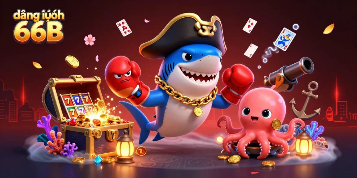 Engage with the fun world of đăng nhập 66B, featuring vibrant cartoon sea creatures amidst a lively underwater casino!