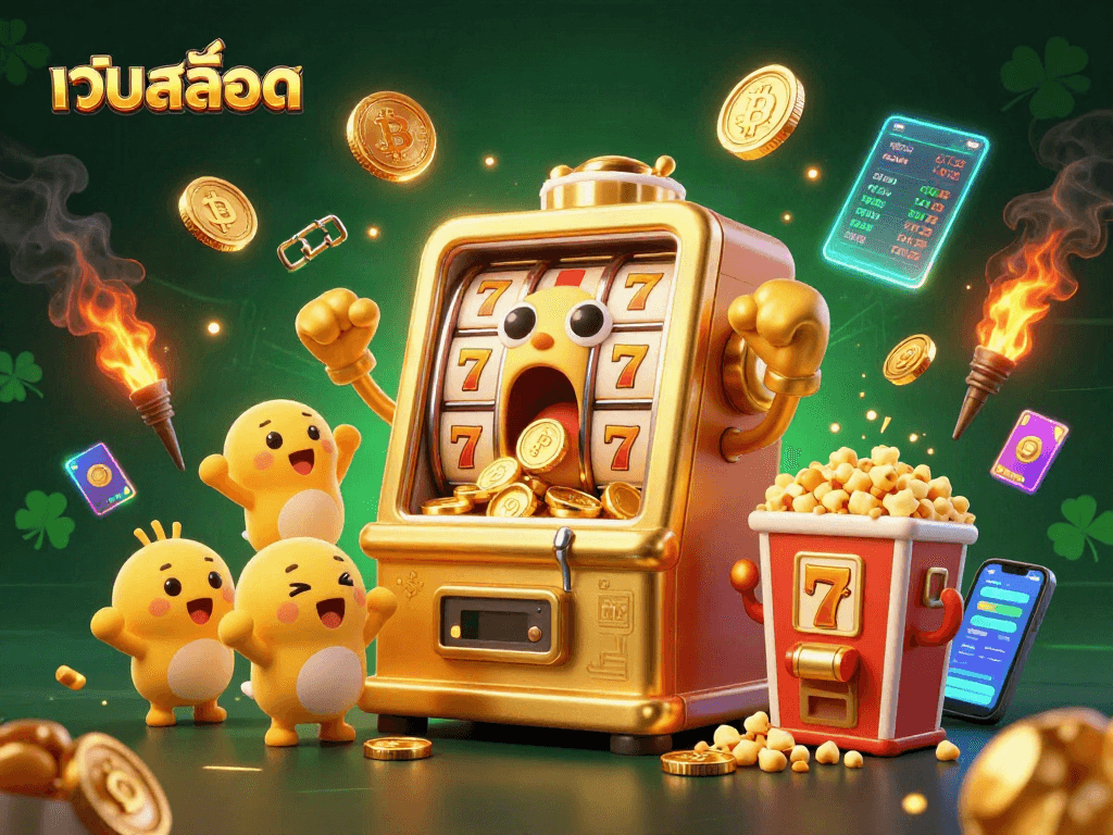 Spin the golden slot machine hitting a jackpot for เว็บสล็อต enthusiasts.